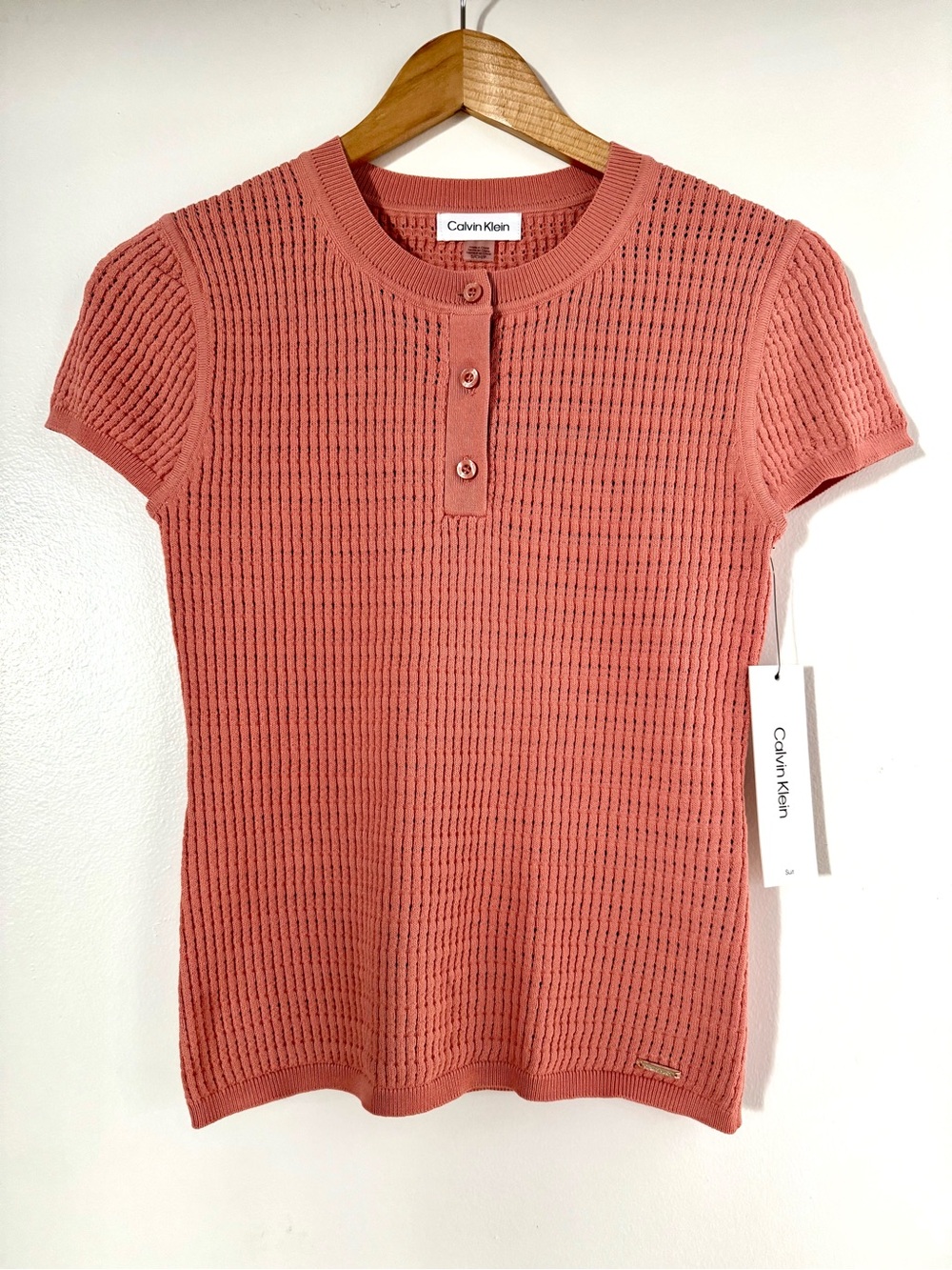 Calvin Klein Coral Knit Short-Sleeve Polo Top